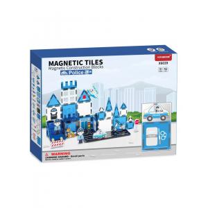 Manyetik Tiles Police Renkli 42 Parça Manyetik Yapı Magnetic Bloklar Polis Seti