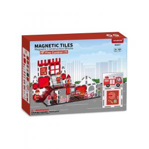 Manyetik Tiles Fire Control Renkli 48 Parça Manyetik Yapı Magnetic Bloklar İtfaiye Seti