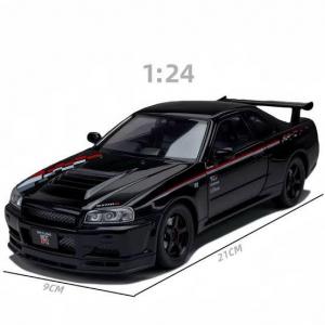 1:24 NISSAN SKYLINE  GT-R R34 Diecast Metal Model Araba Siyah Renk