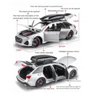 1:24 Audi Rs6 Sesli Işıklı Kapıları Kaputu Bagajı Açılabilen 14 Cm Metal Model Araba Gümüş Renk