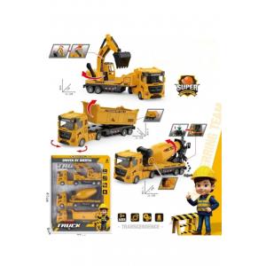 İnşaat İş Makineleri 3 lü Set Kamyon Mikser Kepçeli Sürtmeli Kamyonlar Serisi 25 Cm
