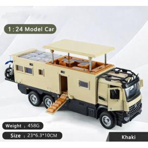 1:24 Ölçek Hareketli Kabin Işıklı Sesli Metal Karavan Kamyon 20 Cm Haki Renk