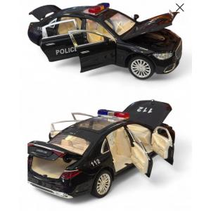 1:24 Ölçek Işıklı Sesli  Tüm Kapıları Açılabilen Metal Polis Arabası 20 Cm Siyah Renk