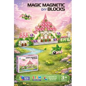 124 Parça OrmanTemalı Manyetik Bloklar Magıc Magnetic Dıy Blocks Set 124 Parça